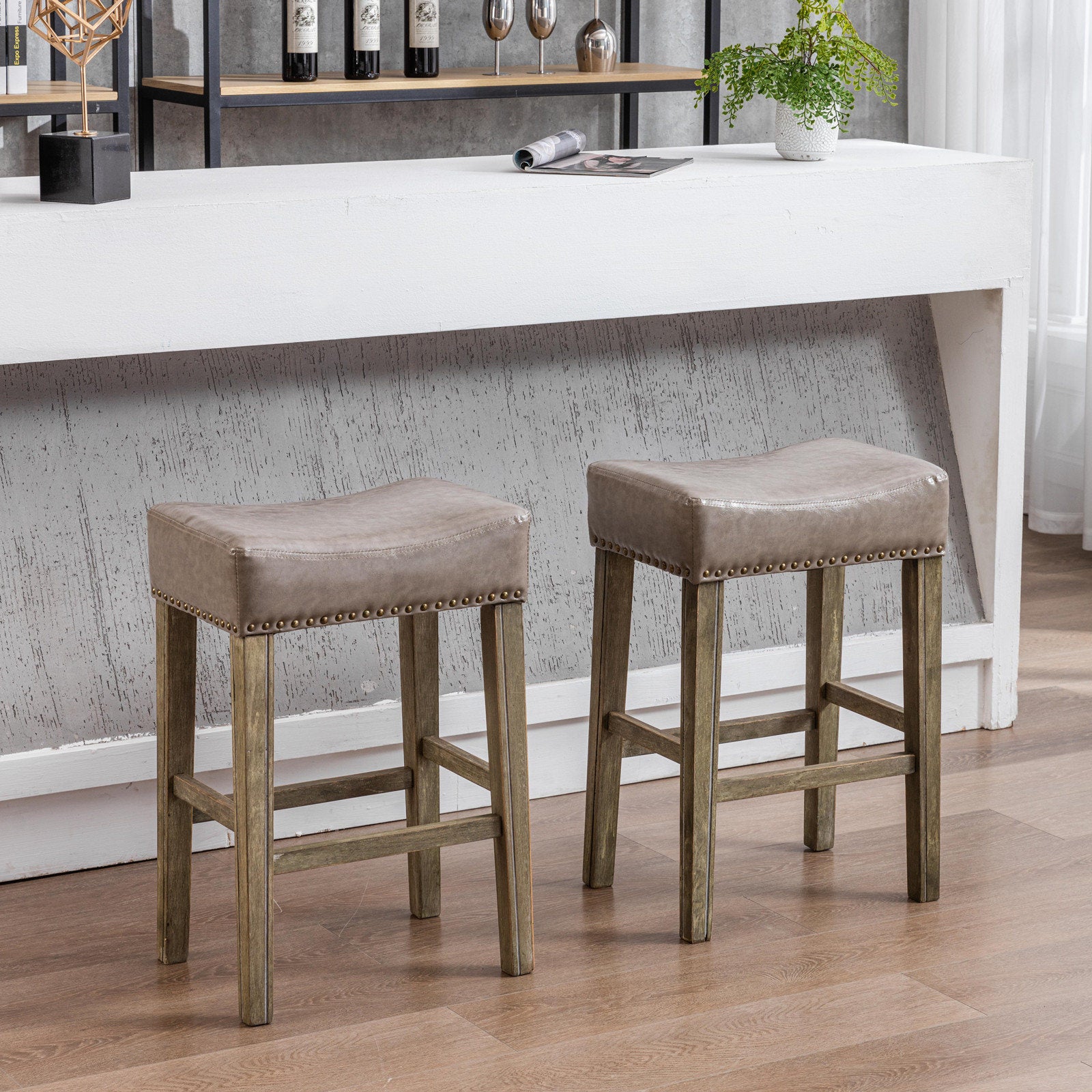 A&A Stools Set for Kitchen Counter Backless with Faux Leather