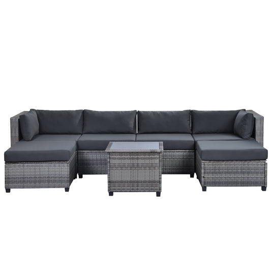 U_Style 7 Piece Rattan Sectional Seating Set with Cushions