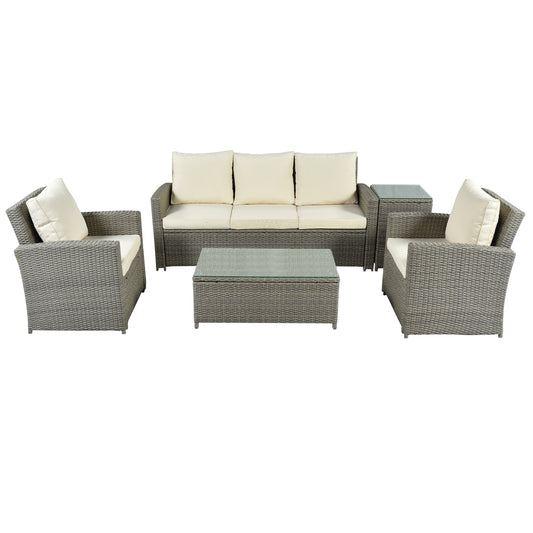U_Style 5 Piece Rattan Sectional Set with Cushions and Coffee Table
