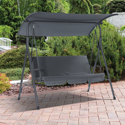 3-Seater Patio Glider Swing with Stand and Convertible Canopy