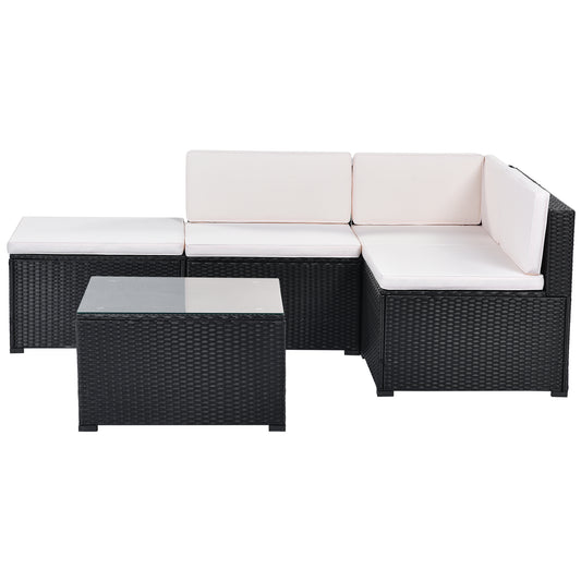 5 Piece Patio Rattan PE Wicker Furniture Corner Black Sofa Set
