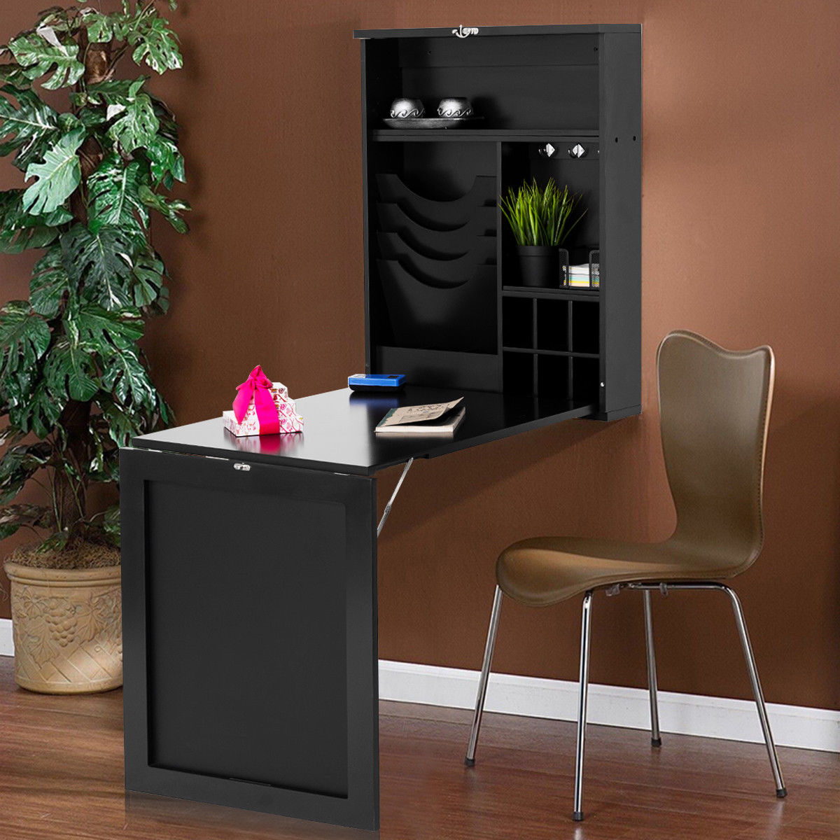 Costway Wall Mounted Table and Convertible Desk with Fold Out Space Saver Chalkboard