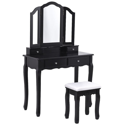 black vanity with stool