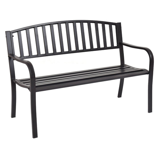 50" Black Steel Patio Frame Bench with Steel Slats