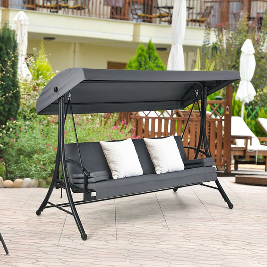 3-Seat Patio Swing with Adjustable Tilt and  Detachable Canopy
