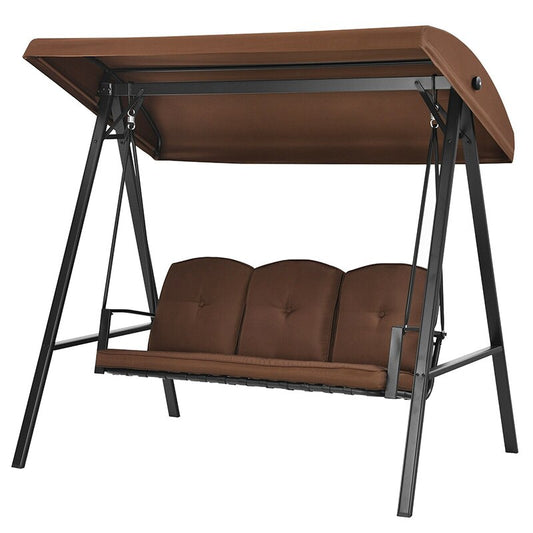 Outdoor 3-Seat Porch Swing with Adjustable Canopy
