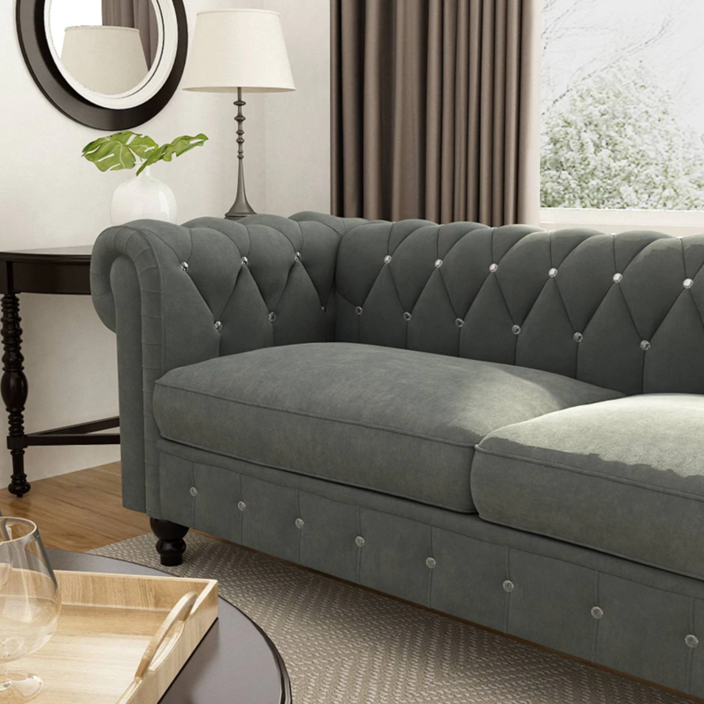 elegant gray chesterfield sofa