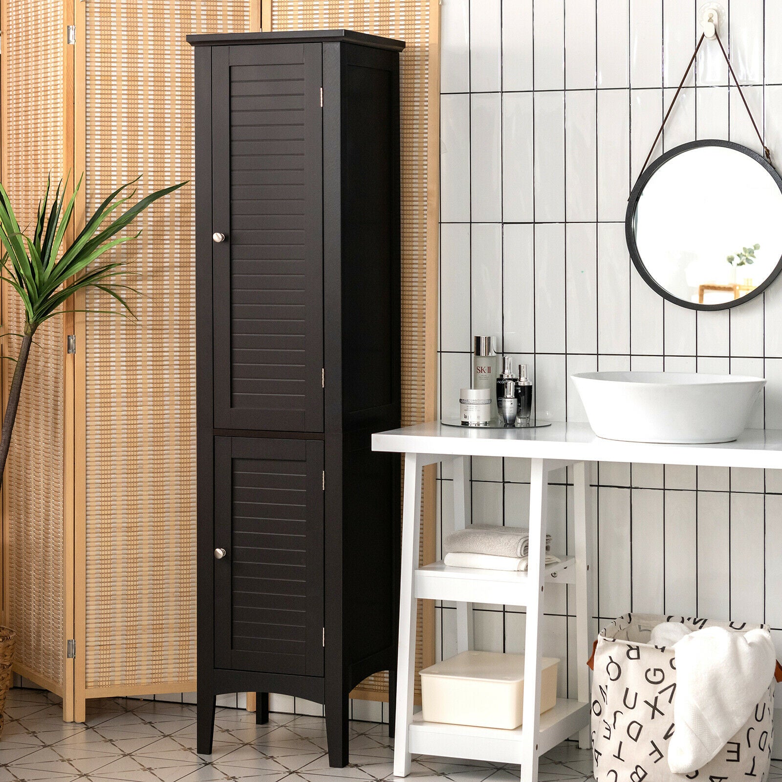 Goplus Freestanding Bathroom Storage Cabinet and Linen Tower
