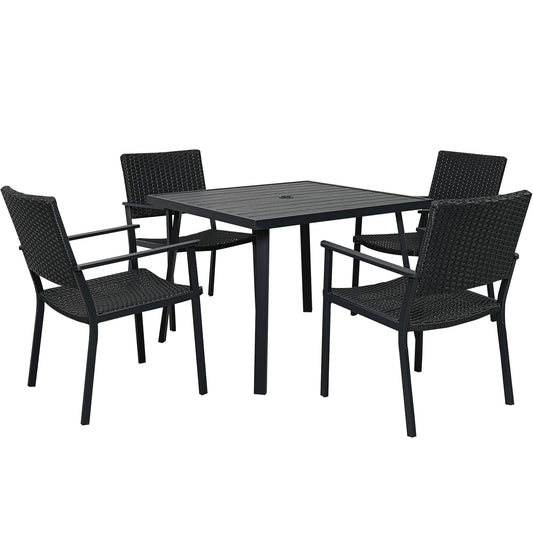 TOPMAX Outdoor PE Wicker 5-Piece Dining Table Set with 4 Chairs