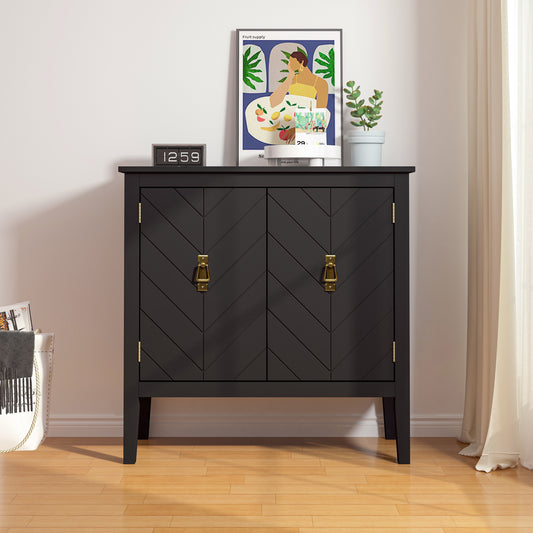 black sideboard with brass handles